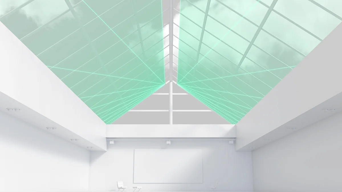 Ajax curtain detector coverage protecting a large glazed roof in a commercial space