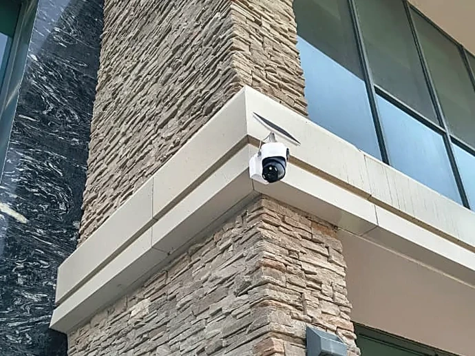 Solar powered pan and tilt camera on a villa corner in Dubai